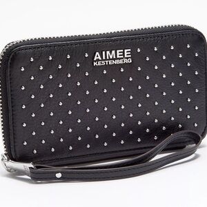 New Aimee Kestenberg Leather Large‎ Zip Around Wristlet w/ RFID Black NWT